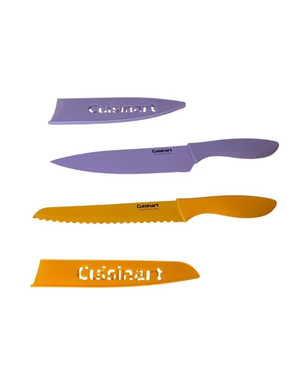 Cuisinart 2 Piece Knife Set Sheaths Purple Orange Stainless Serrated Chefs Knive